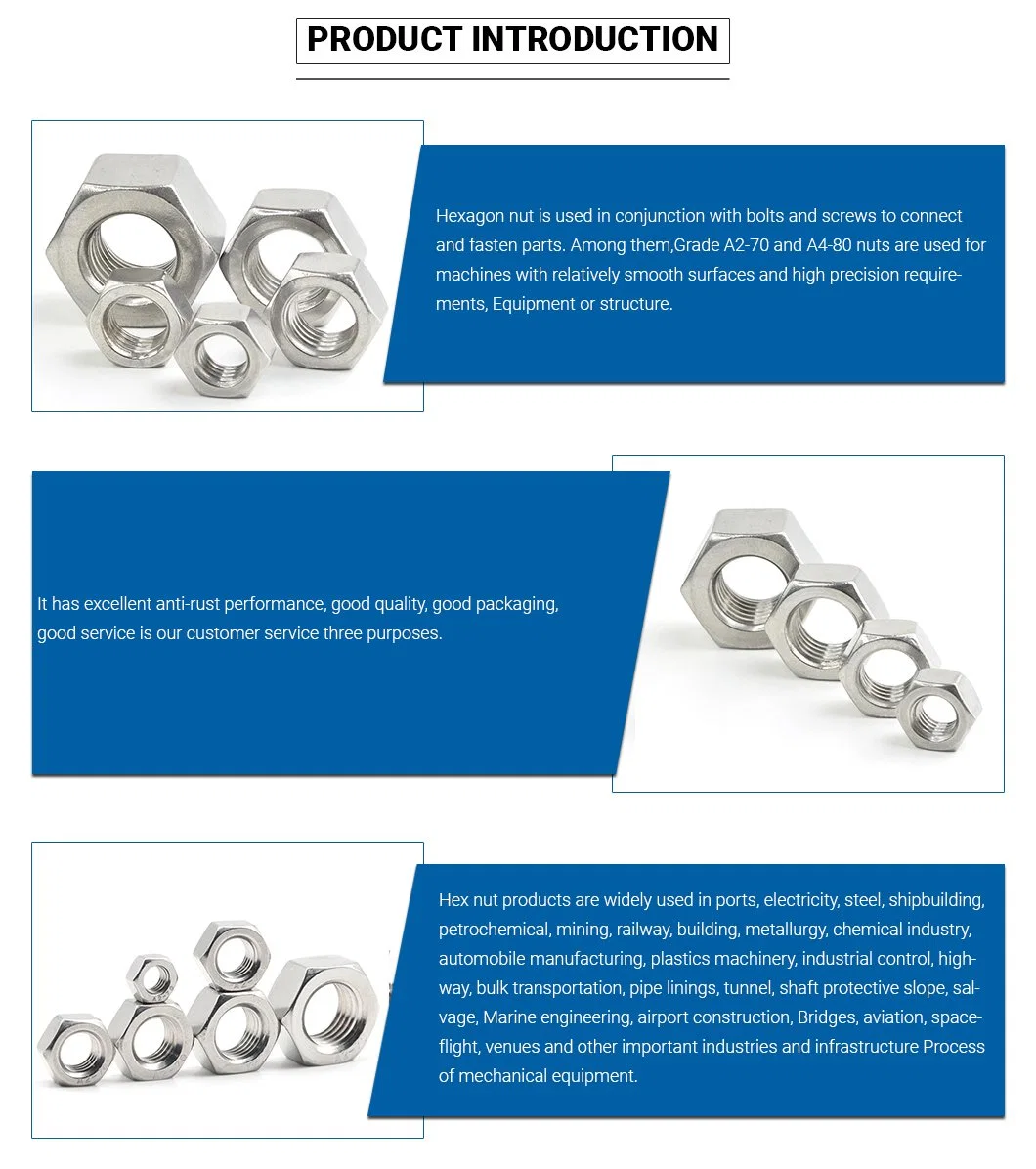 DIN934 Stainless Steel Hexagon Nut SS304 SS316 Metric Hex Nuts