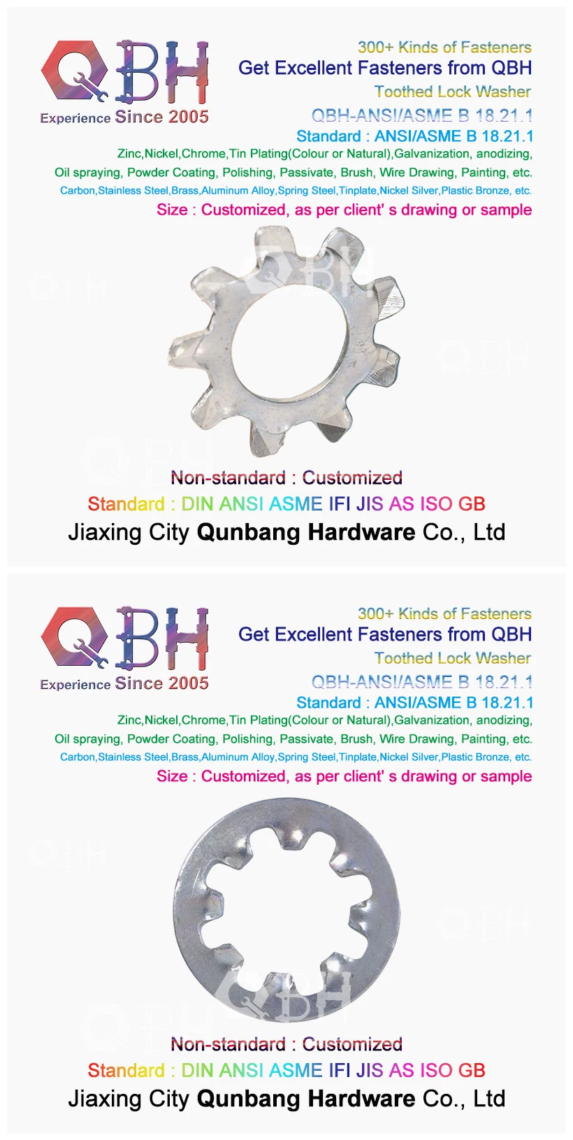 Qbh DIN125 DIN127 F436 F959 DIN6919 DIN934 DIN936 All Type Zp/Yzp/Bzp/Plain/Black/HDG/Dacromet/Geomet/Nickle Plated Washers