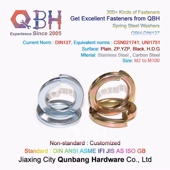 Qbh DIN125 DIN127 F436 F959 DIN6919 DIN934 DIN936 All Type Zp/Yzp/Bzp/Plain/Black/HDG/Dacromet/Geomet/Nickle Plated Washers